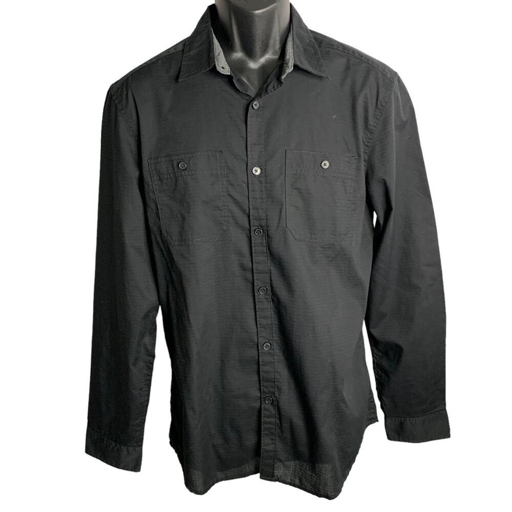 Unlisted Button Up Long Sleeve Shirt M Black Chest Pockets Collared Cotton Blend
